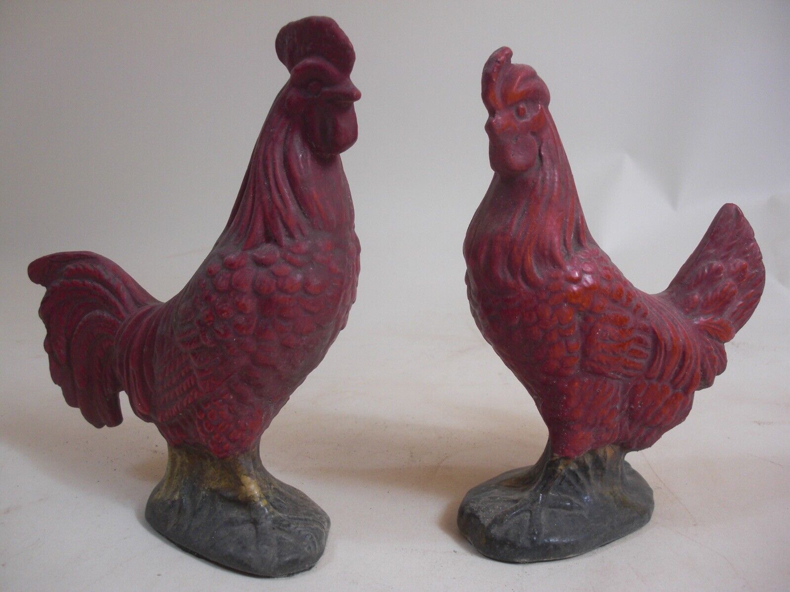 Red Rooster & Hen Figurines French Kitchen Victorian Majolica Grand Tour Style