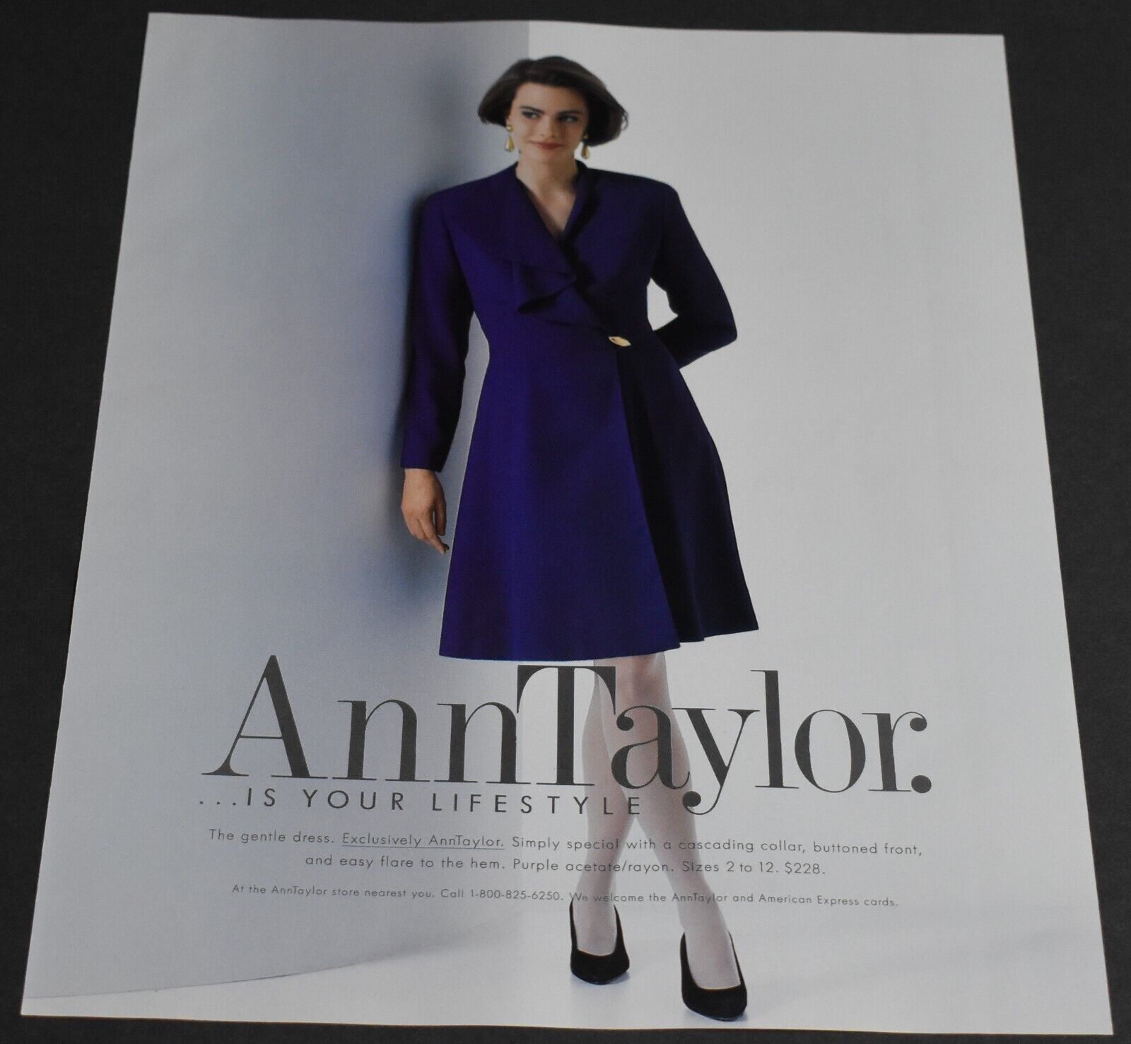 1991 Print Ad Fashion Style Heels Long Legs Ann Taylor Dress Brunette Sexy art