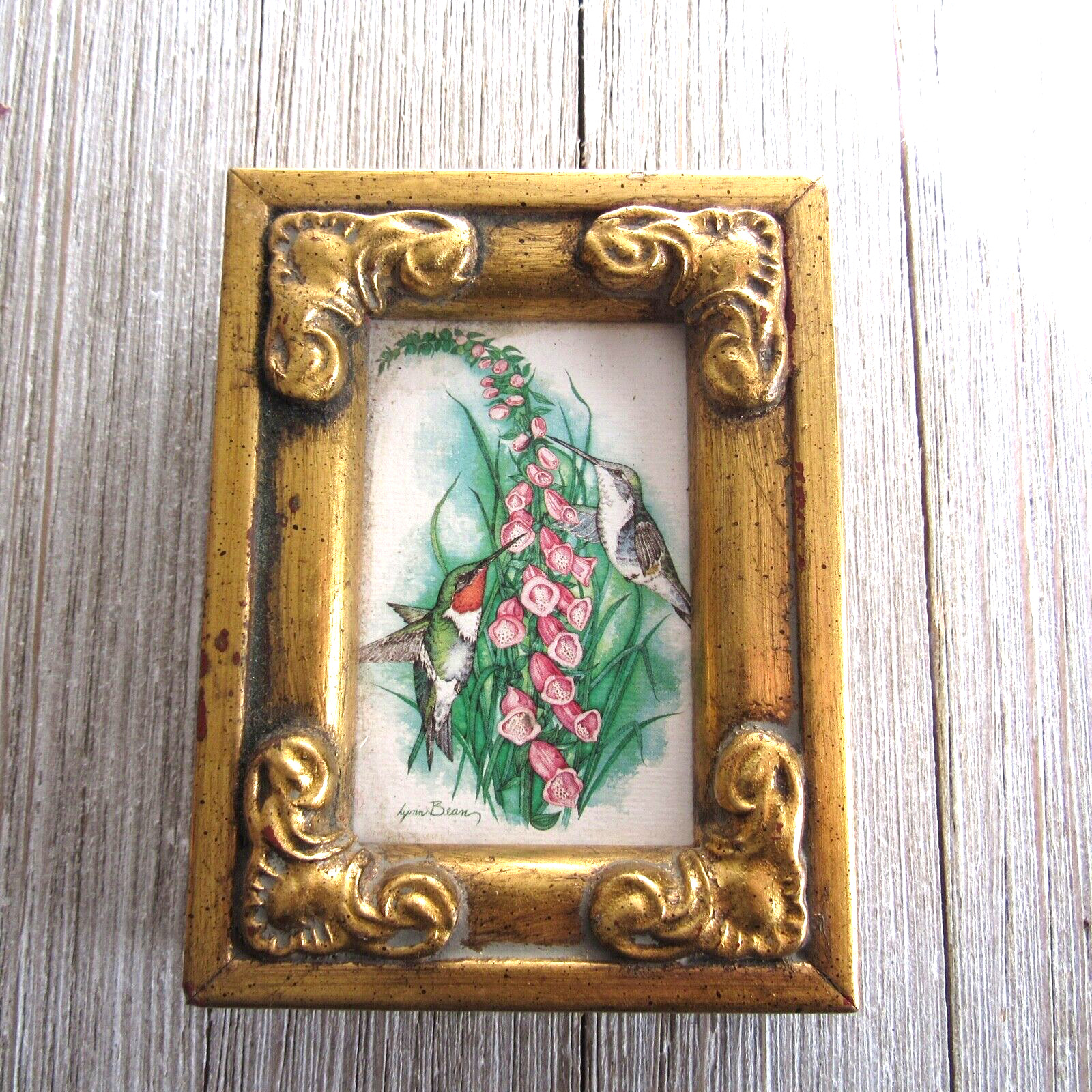 Vintage Gold Florentine Style Frame and Hummingbird Picture ORNATE