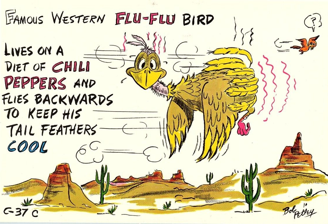 postcard Comic Famous Western Flu-Flu Bird Signed Bob Petley 1881