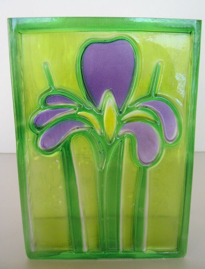 VTG FTD 1985 Purple Iris Flower Rectangle Vase Rainfall Pattern Romania Heavy