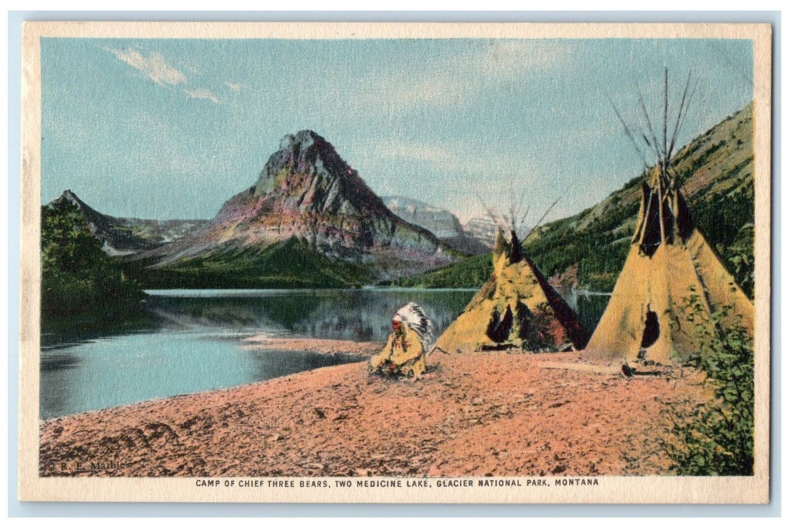 c1920's Camp Of Chief Three Bears Two Medicine Lake Glacier Montana MT Postcard