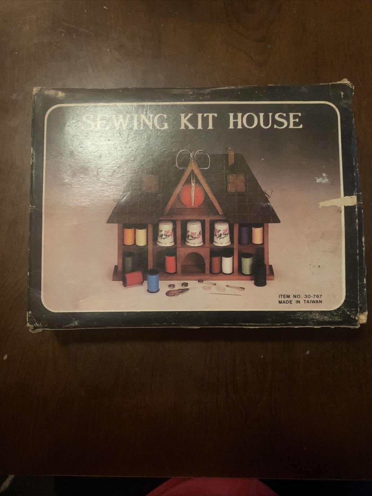 Vintage Sewing Kit House Wooden Wall Hanging House For Sewing Notions