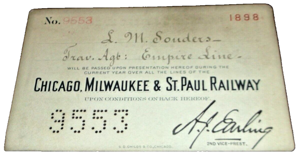 1898 MILWAUKEE ROAD MILW EMPLOYEE PASS #9553