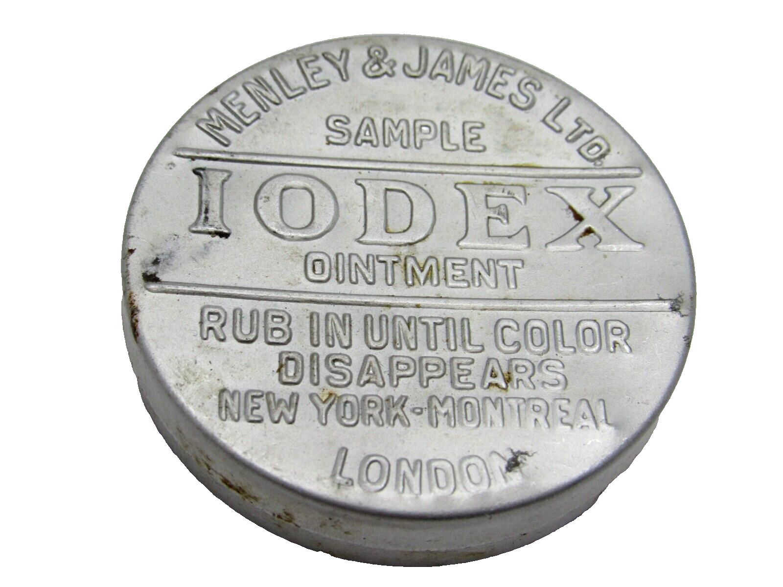 Menley & James IODEX Sample Medicine Tin  Aluminum Vintage #Z3