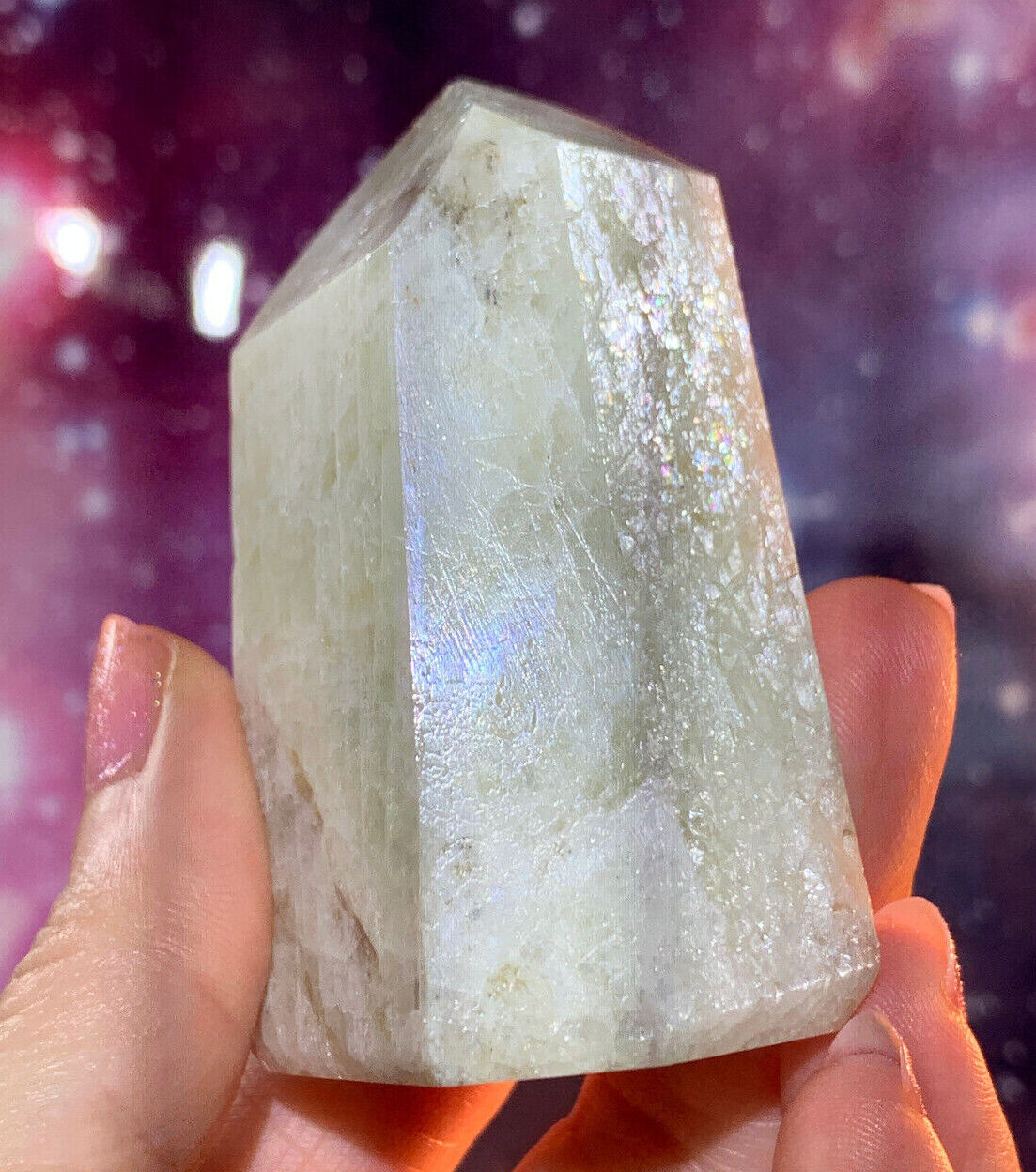 BEAUTIFUL VERY RARE GOLDEN AMBLYGONITE BLUE FLASH POLISHED CRYSTAL TOWER BRAZIL