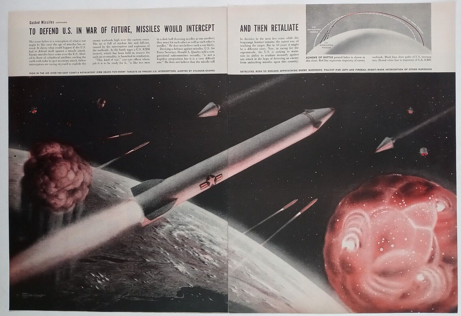 USA Future Defend Missile Intercept Retaliate Colorful Vintage Poster Print Ad
