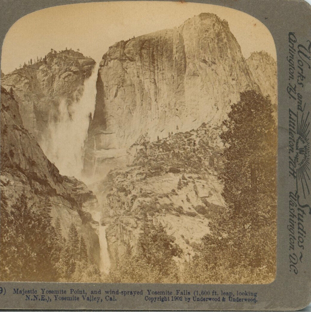 CALIFORNIA, Yosemite Point & Wind Swept Falls--Underwood Stereoview G8