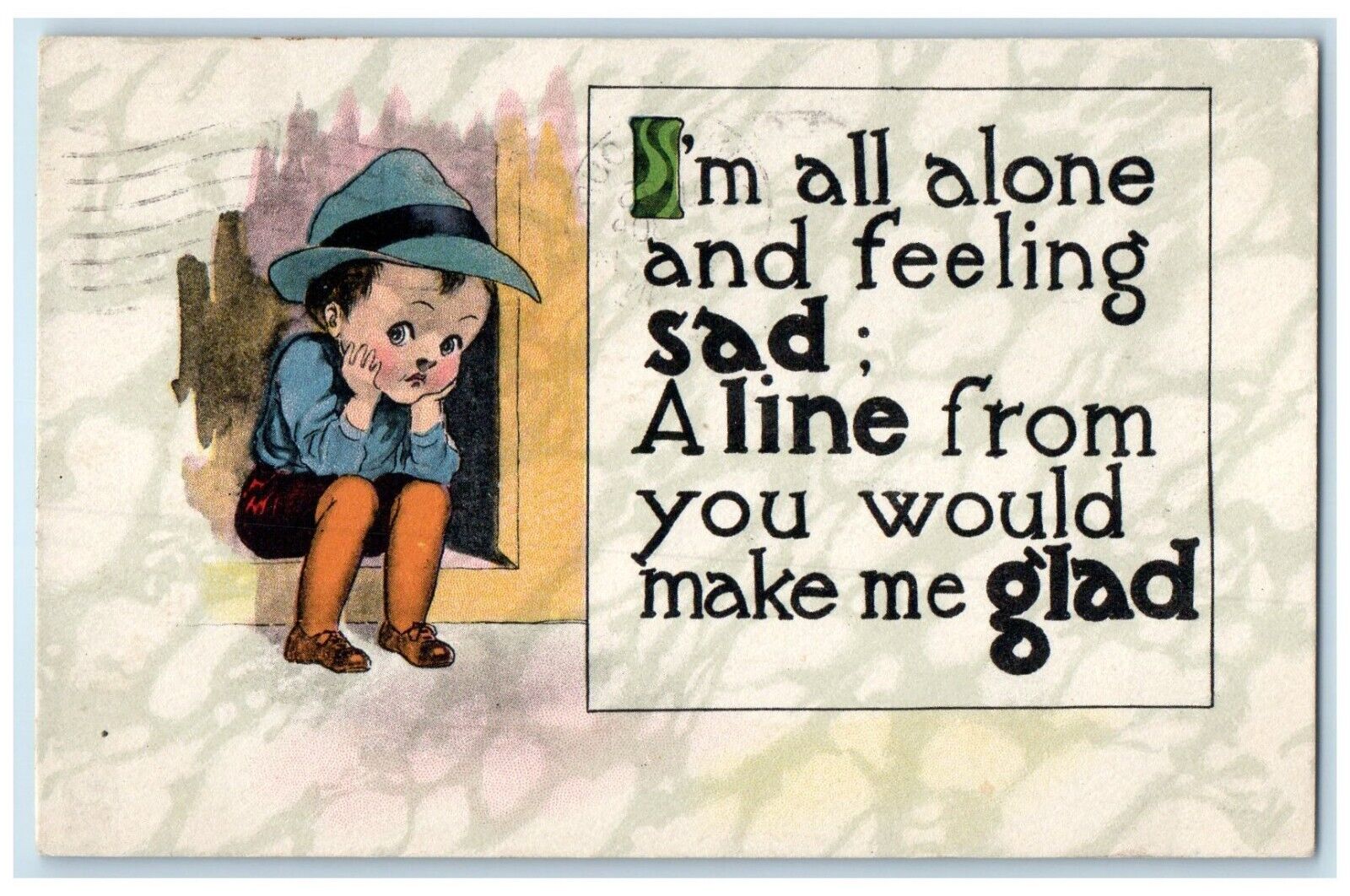 1911 Lonely Boy I\'m All Alone And Feeling Sad Saint Cloud Minnesota MN Postcard