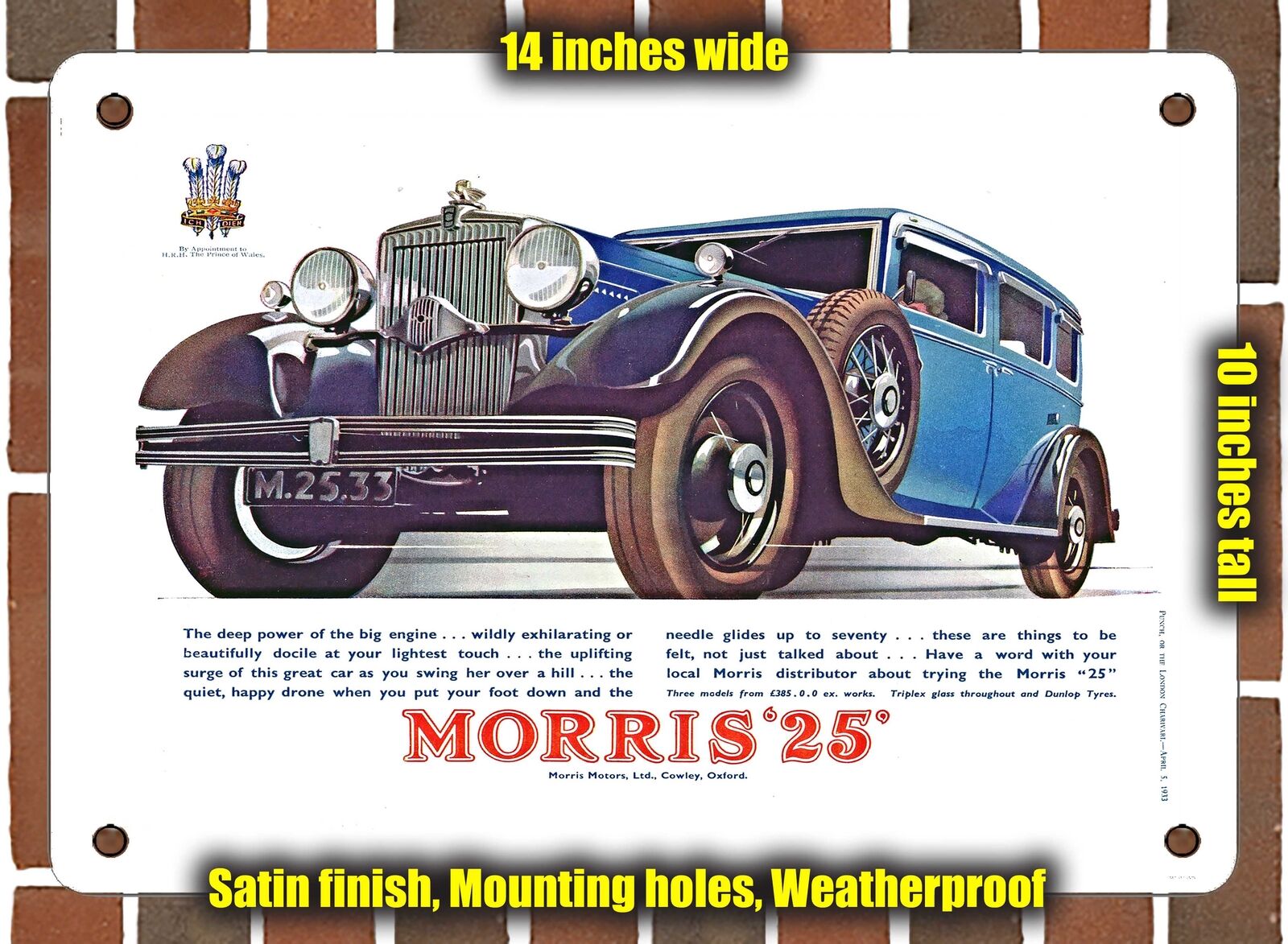 METAL SIGN - 1933 Morris 25 - 10x14 Inches