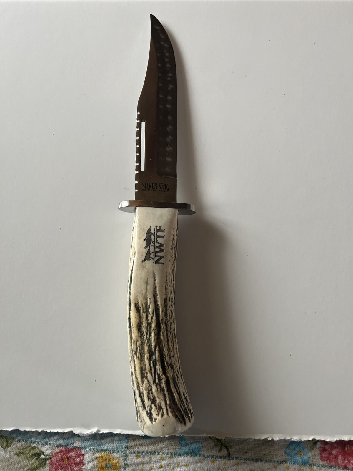 silver stag Knife/leather sheath