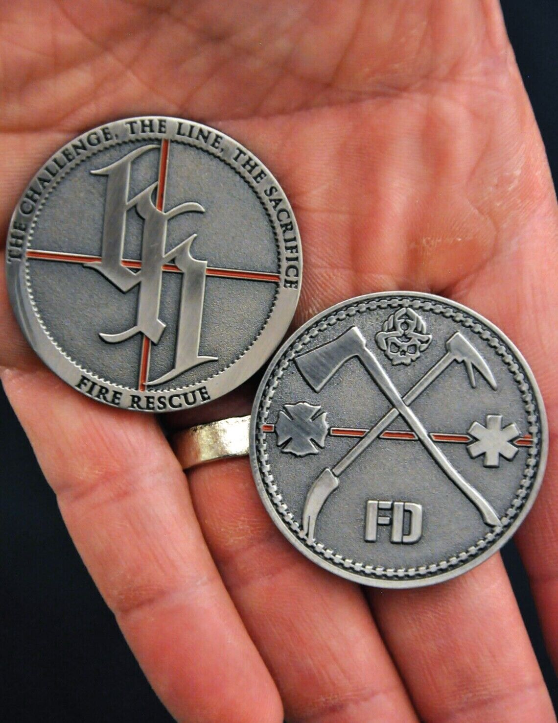 The Challenge. The Line. The Sacrifice. Thin Red Line Firefighter Challenge Coin