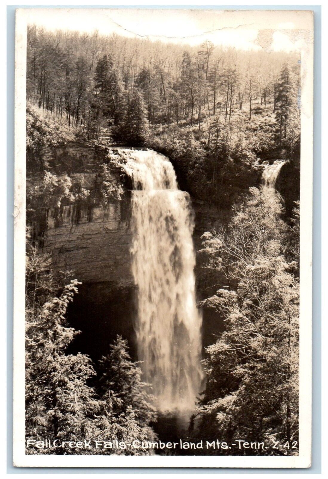 1954 Fall Creek Falls Cumberland Mts. Tennessee TN Waterfall RPPC Photo Postcard