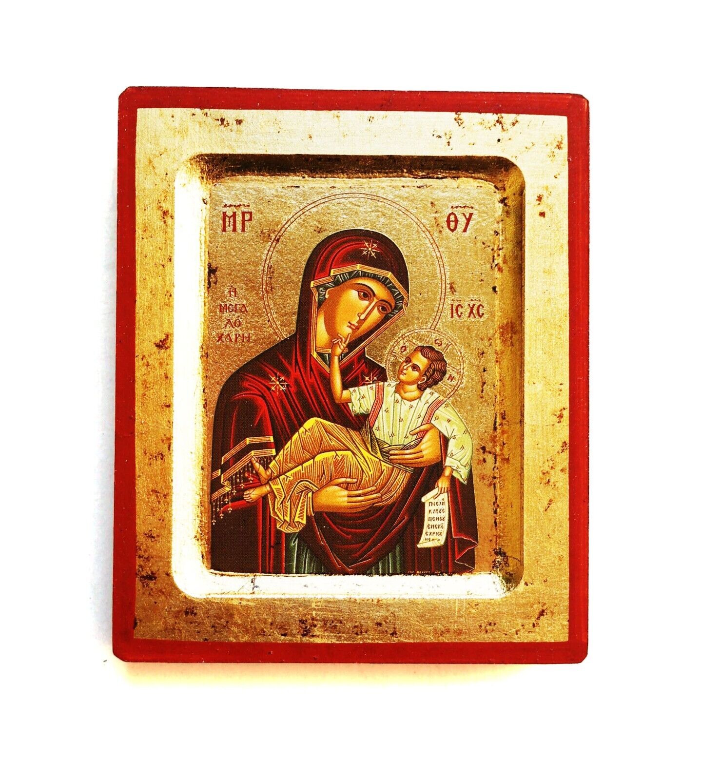 Greek Russian Orthodox Handmade Icon Our Lady Megalochari 12.5x10cm