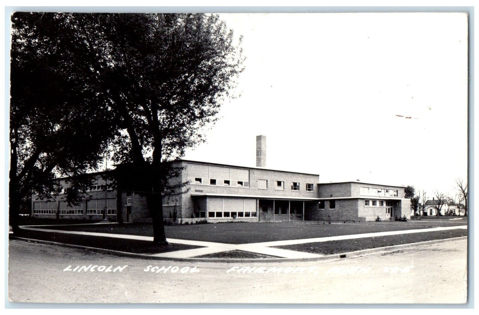 1955 Lincoln School Exterior Building Fairmont Minnesota MN RPPC Photo Postcard