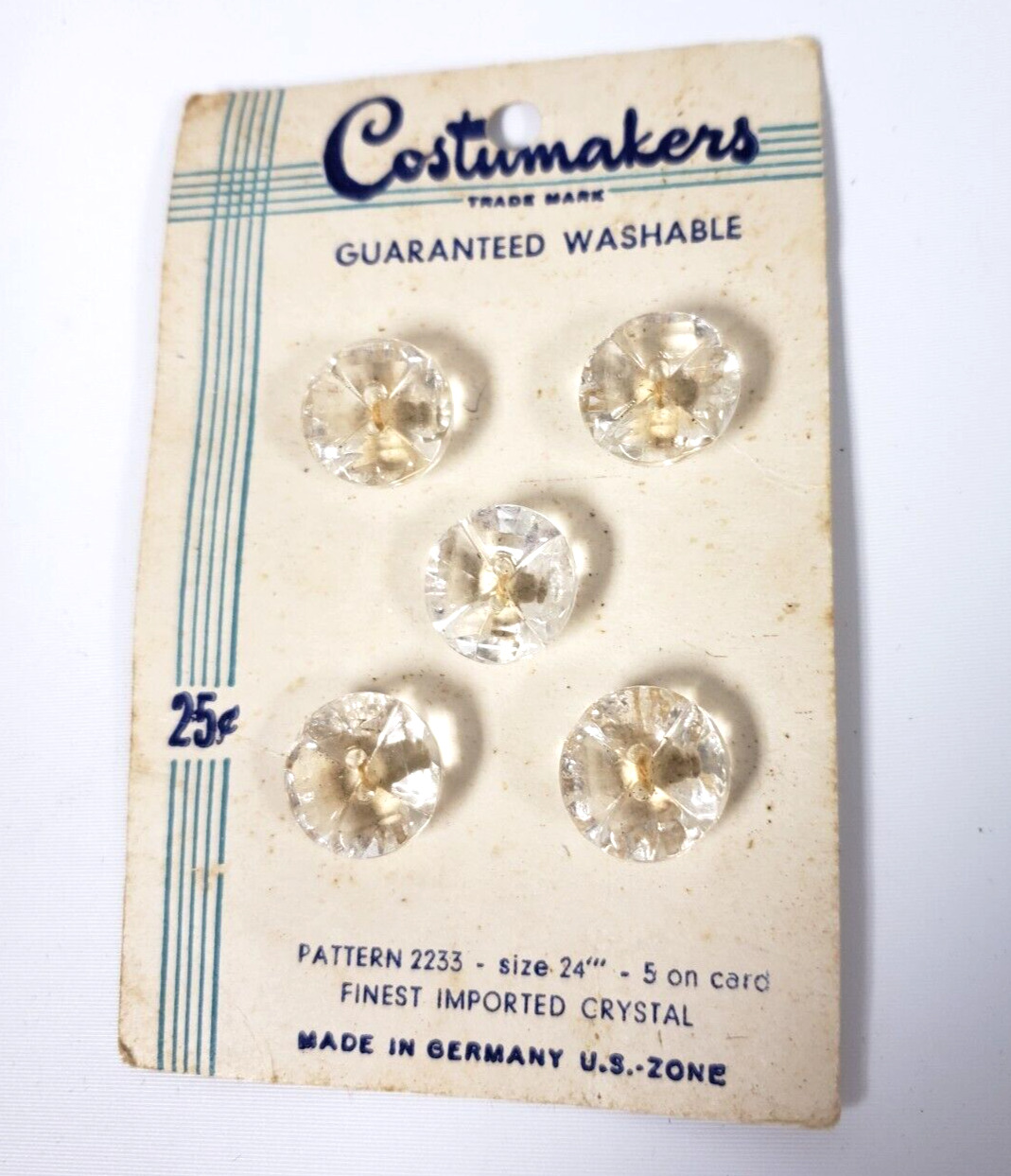 VINTAGE COSTUMAKERS CRYSTAL GLASS  BUTTONS NOS GERMANY 2233