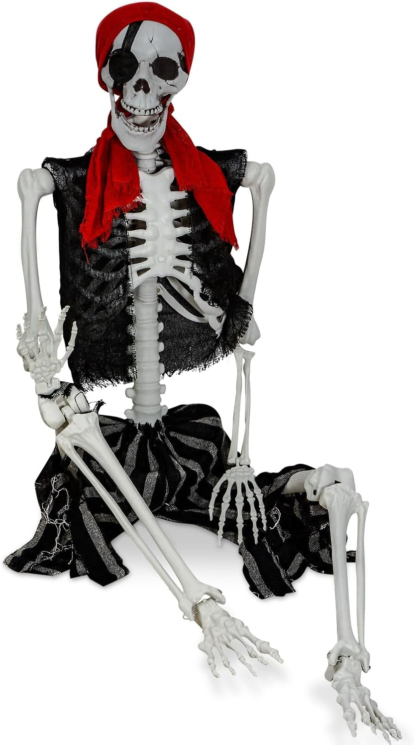 5.4Ft Halloween Life Size Pirate Skeleton Realistic Human Full Body Skeleton