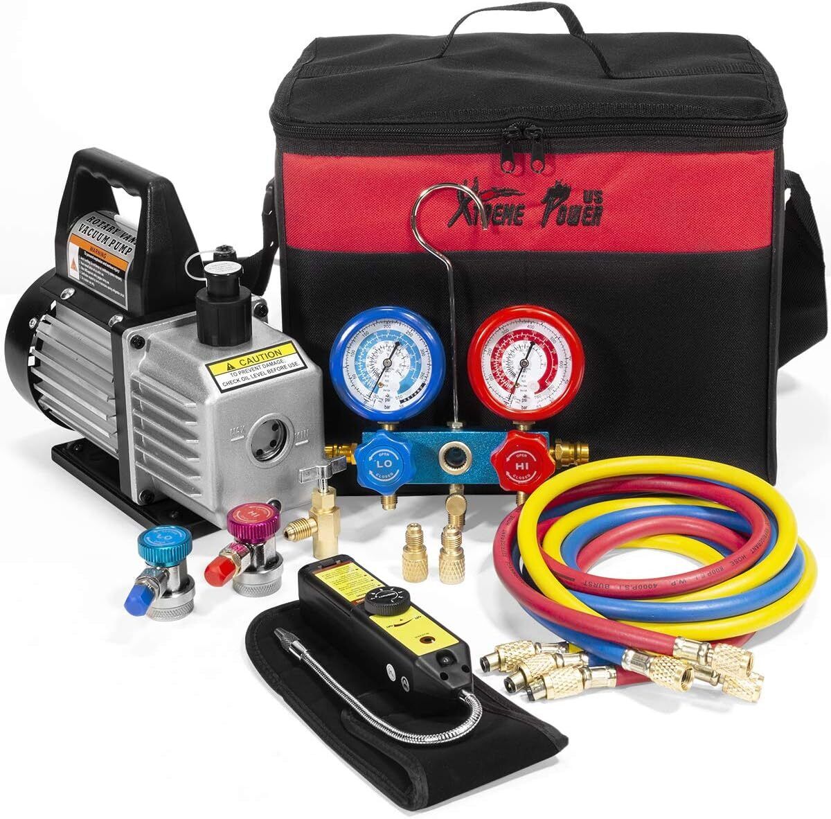 Premium Air Vacuum Pump HVAC A/C Refrigeration Kit AC Manifold Gauge Case Set