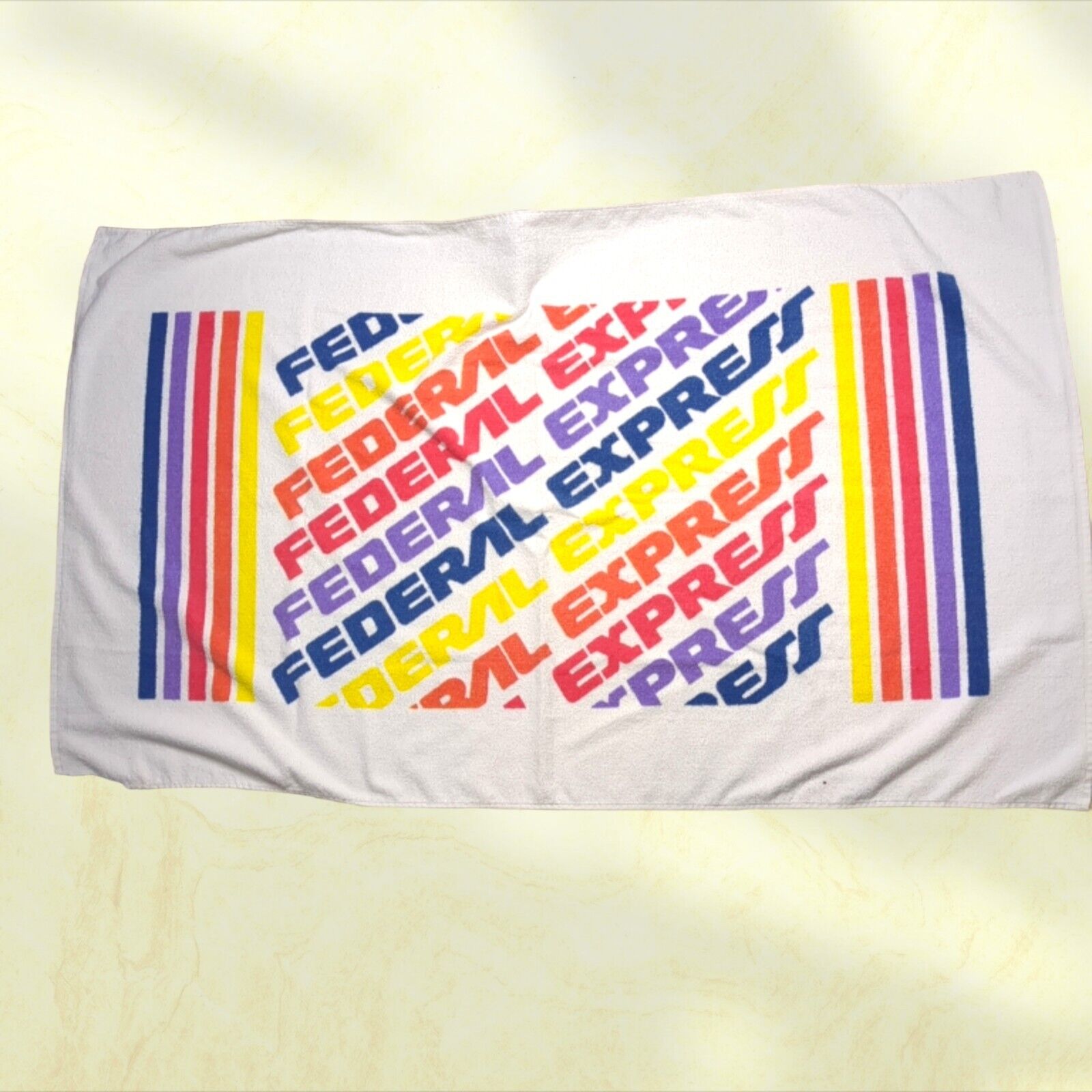 Vintage Federal Express FedEx Rainbow Large Bath / Beach Cotton Towel USA 58\