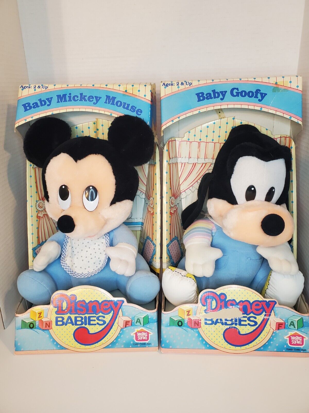 Vtg Disney Babies Plush Baby Mickey Mouse And Baby Goofy Hasbro Softies 1984