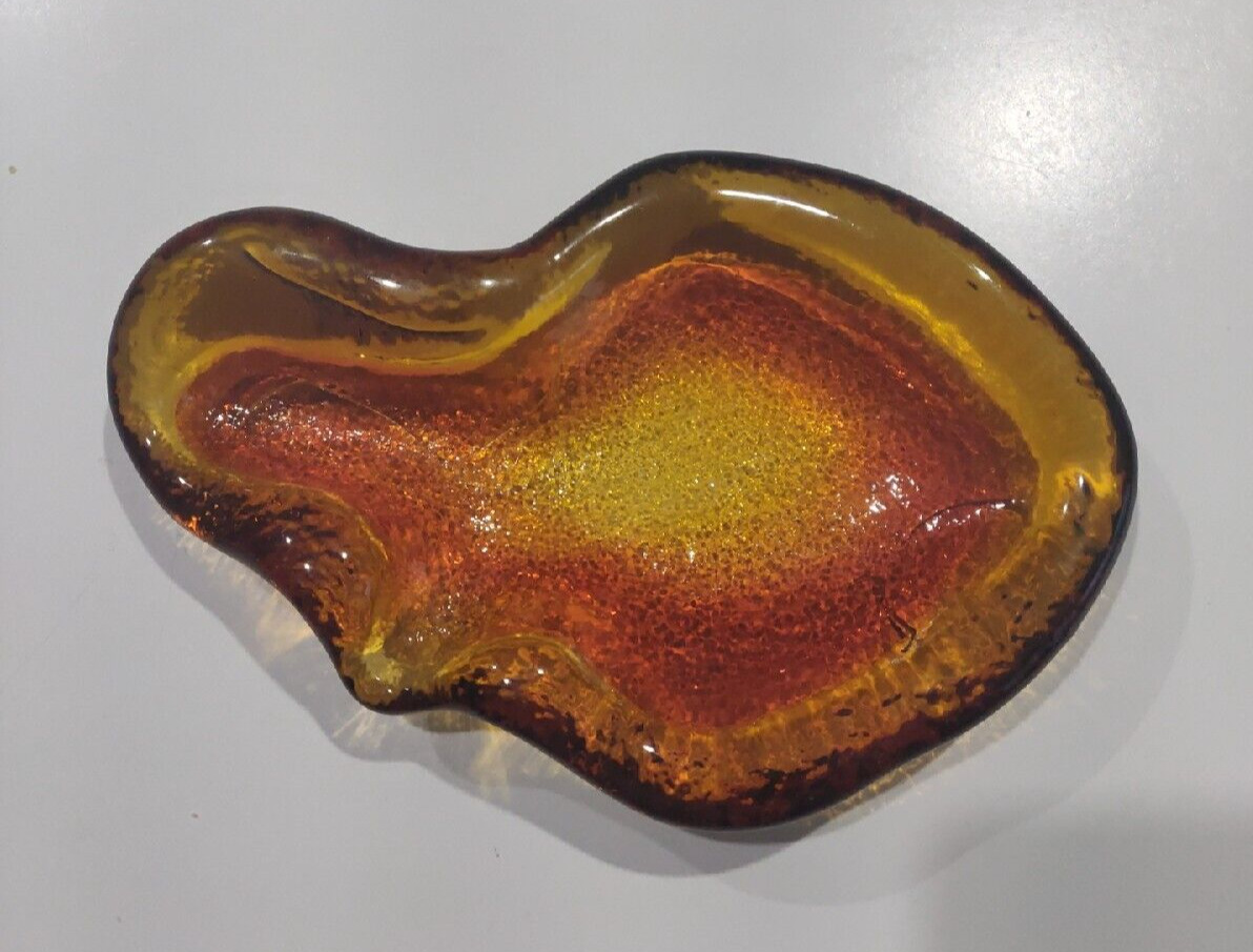 Vintage Glass Ashtray Burnt Orange & Amber