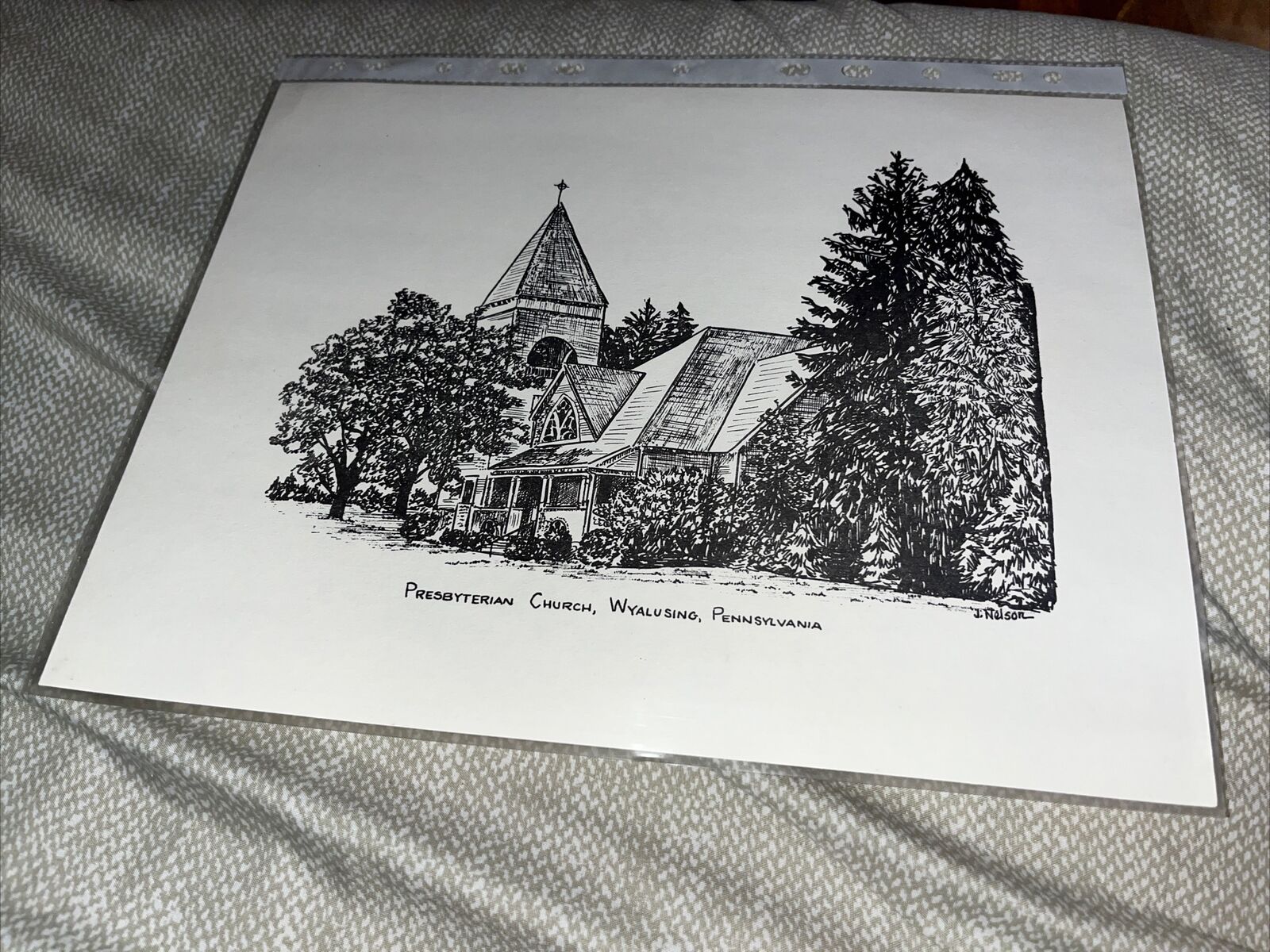 Vintage Joan Nelson Print: Presbyterian Church Wyalusing PA Pennsylvania