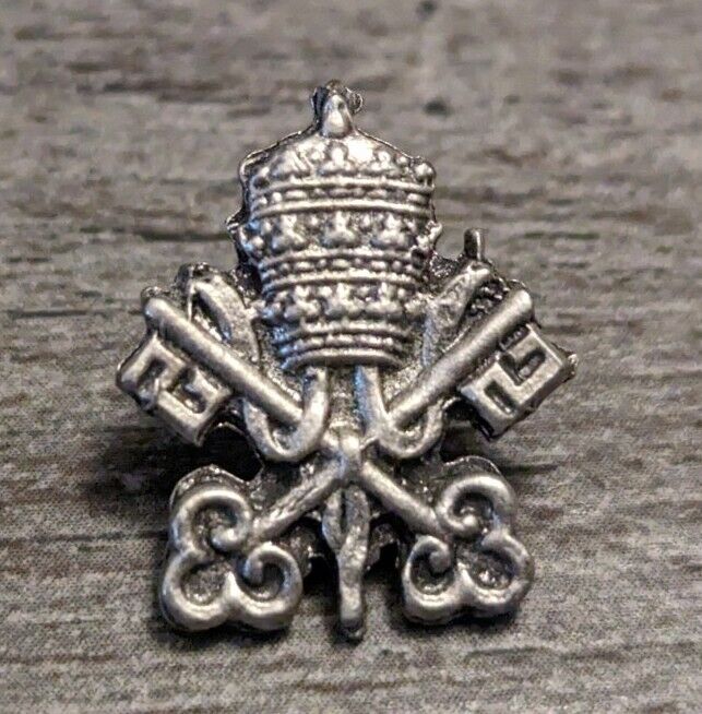 Catholic Holy See Coat Of Arms Crest Silver-Tone Discountinued Lapel Pin