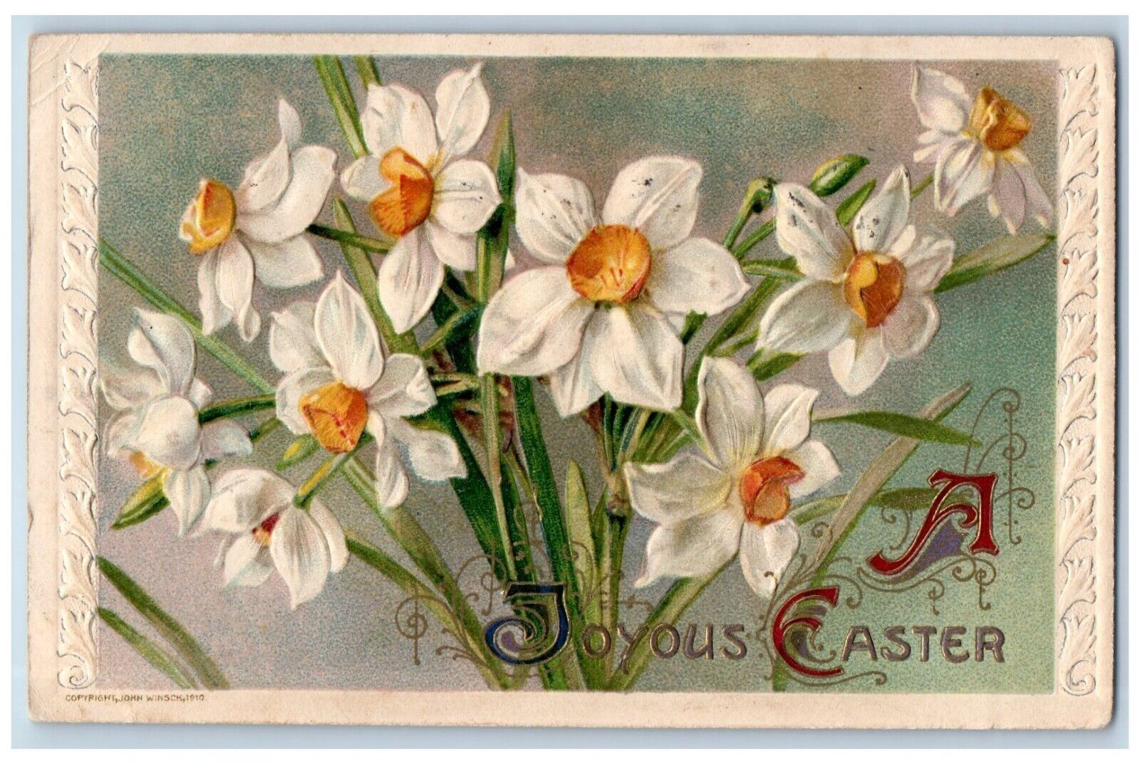 John Winsch Signed Postcard Easter Lily Flowers Embossed Decorah Iowa IA c1910's