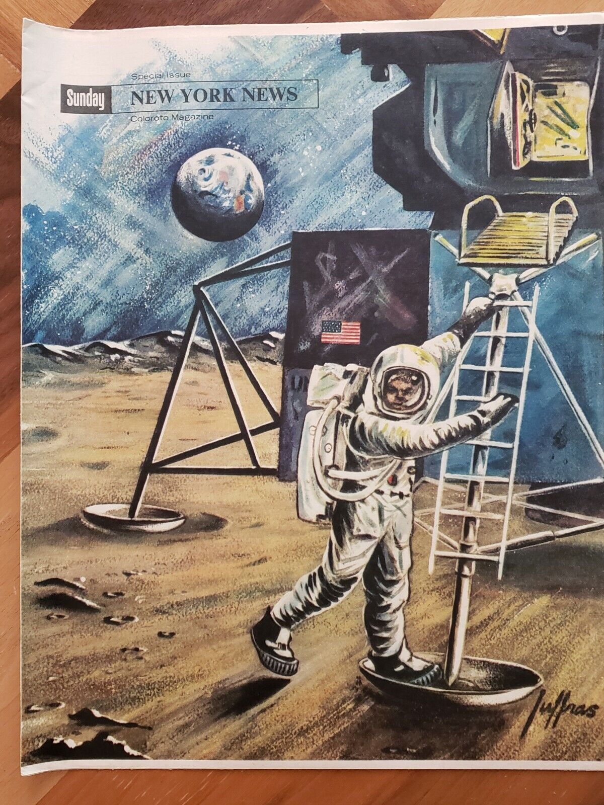 (2) NASA First Moon Landing Original New York News Article 1969