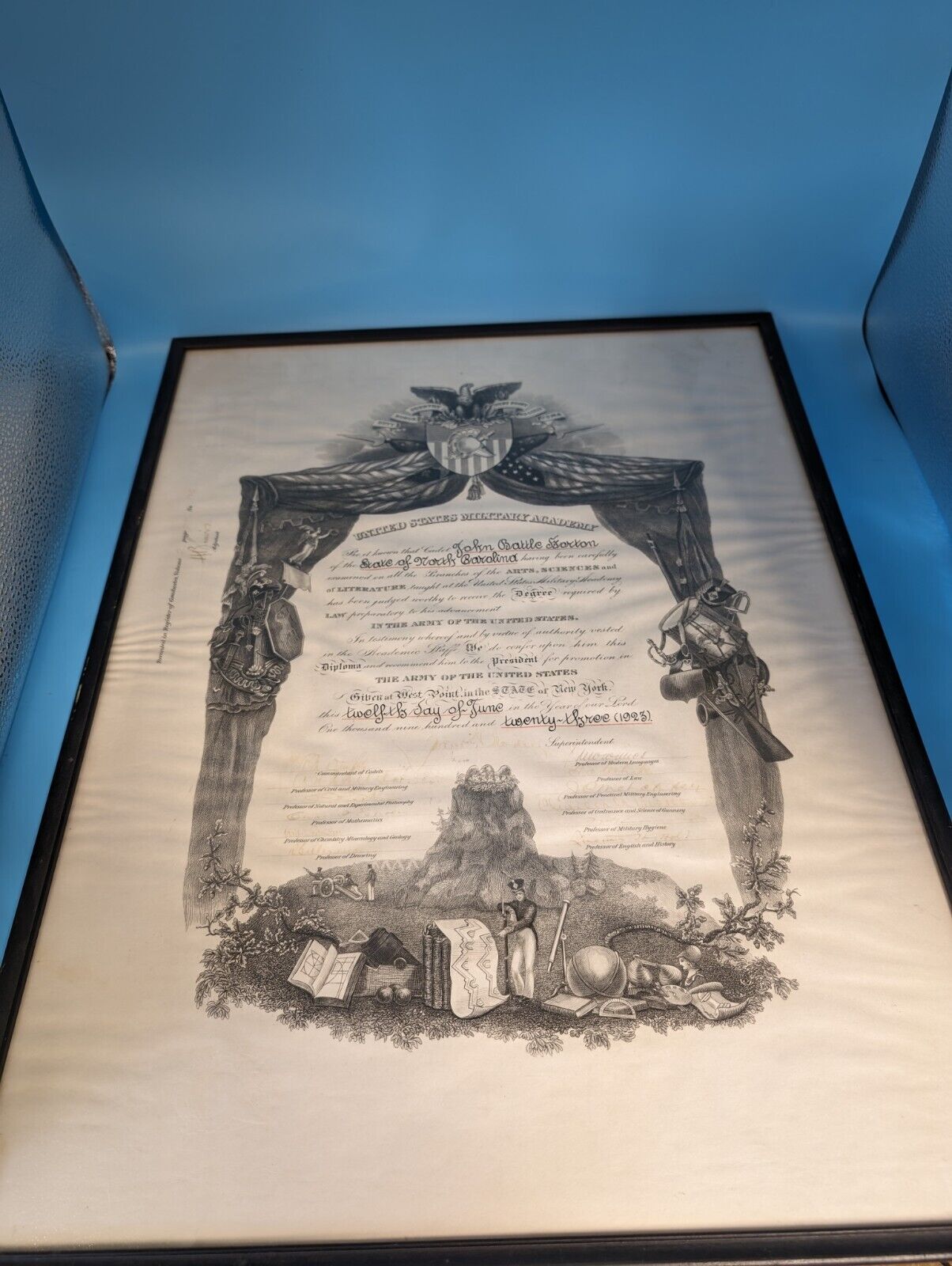 Framed Rare 1932 West Point Diploma Presented to John Battle Horton