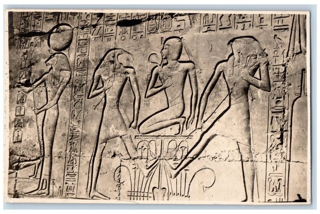 c1920\'s King Rameses II Kneeling View Hieroglyphs Karnak Egypt RPPC Postcard