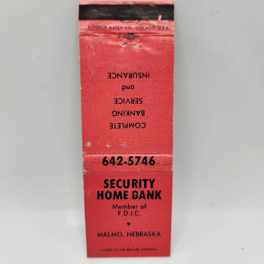 Vintage Matchcover Security Home Bank Malmo Nebraska