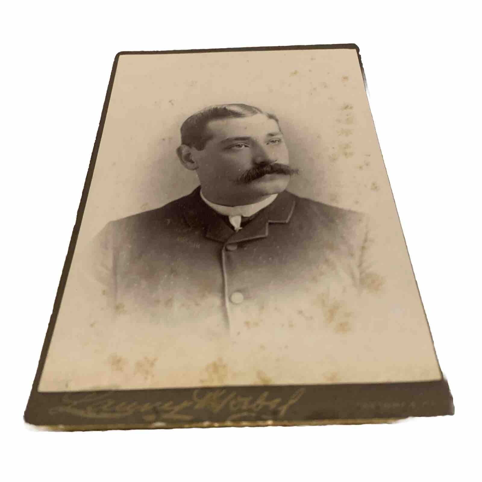 Antique Circa 1800s Cabinet Card Dapper Man With Mustache Savannah GA