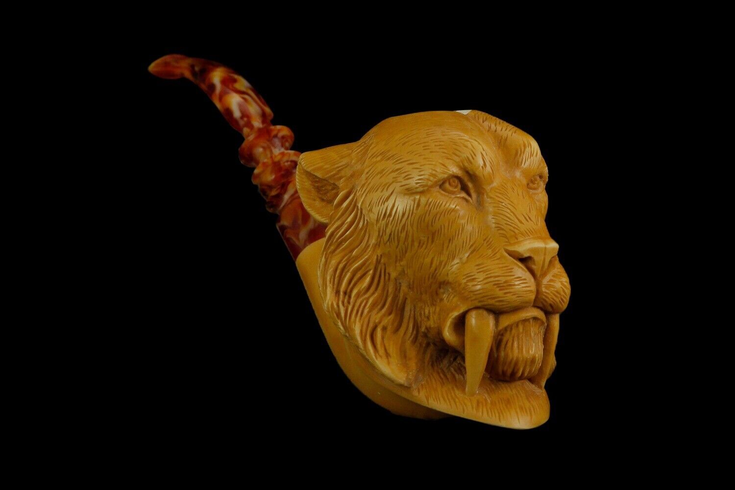 Large Size Siberian Tiger FIGURE Pipe BY KENAN Block  Meerschaum-NEW W CASE#152
