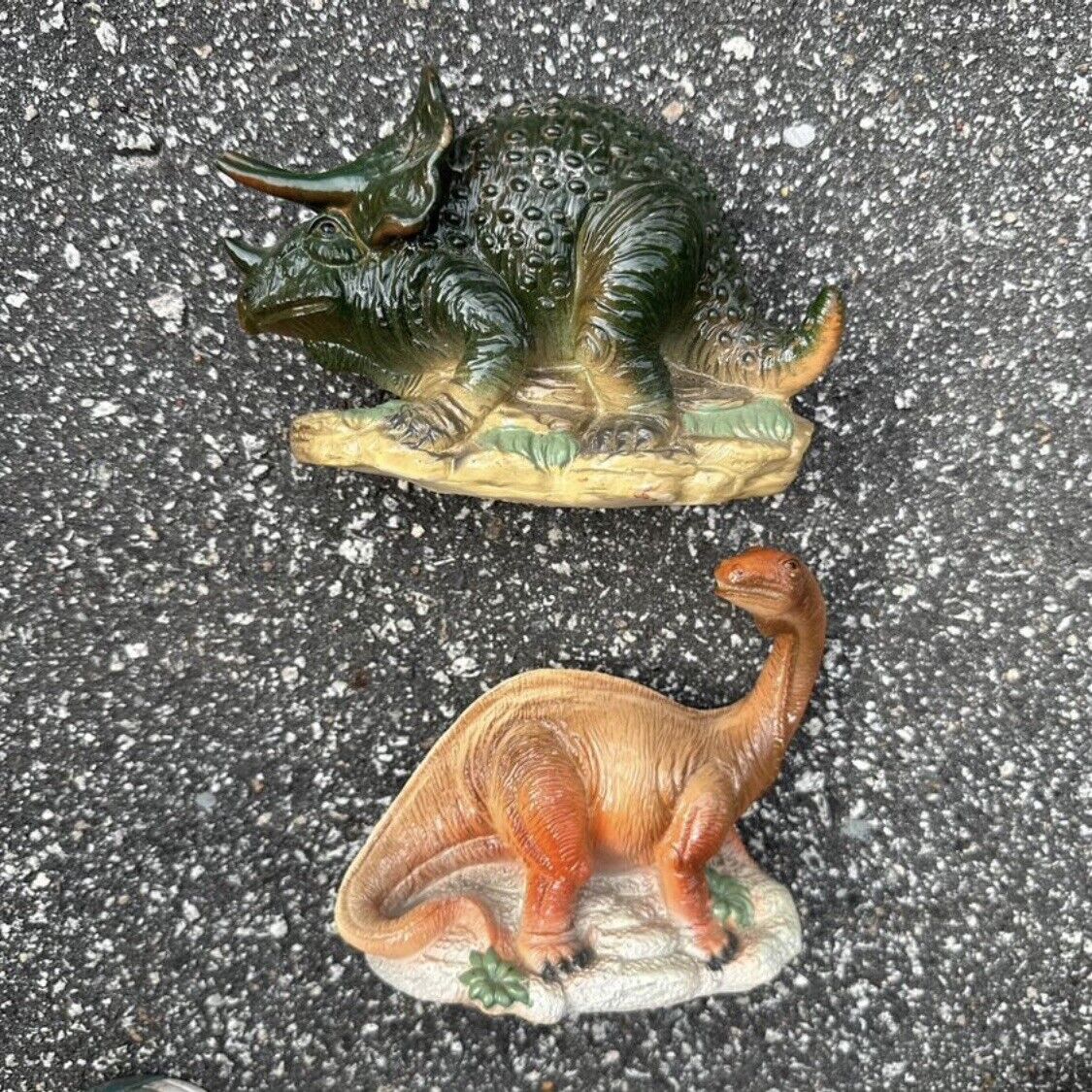 2 Vintage Dinosaur Piggy Banks Brontosaurus Triceratops Small World Importing