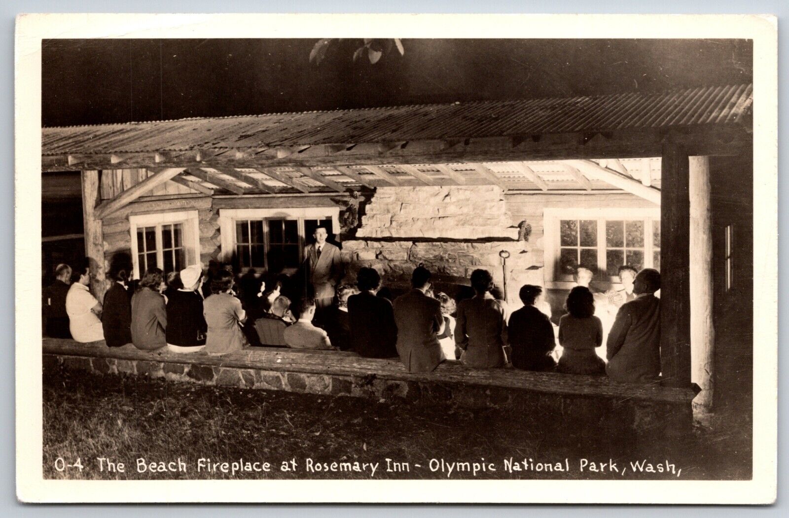 RPPC Beach Fireplace at Rosemary Inn Olympic National Park WA UNP Postcard K1