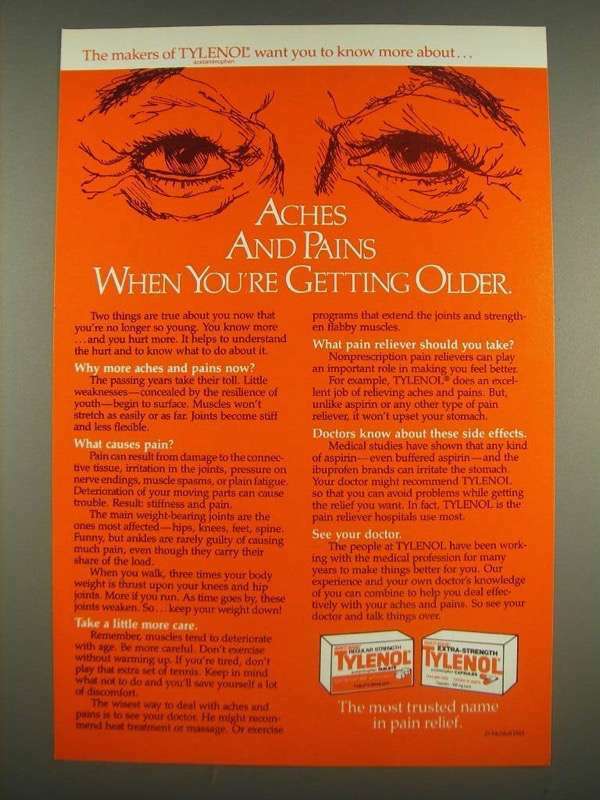 1985 Tylenol Medicine Ad - Aches and pains when you\'re getting older