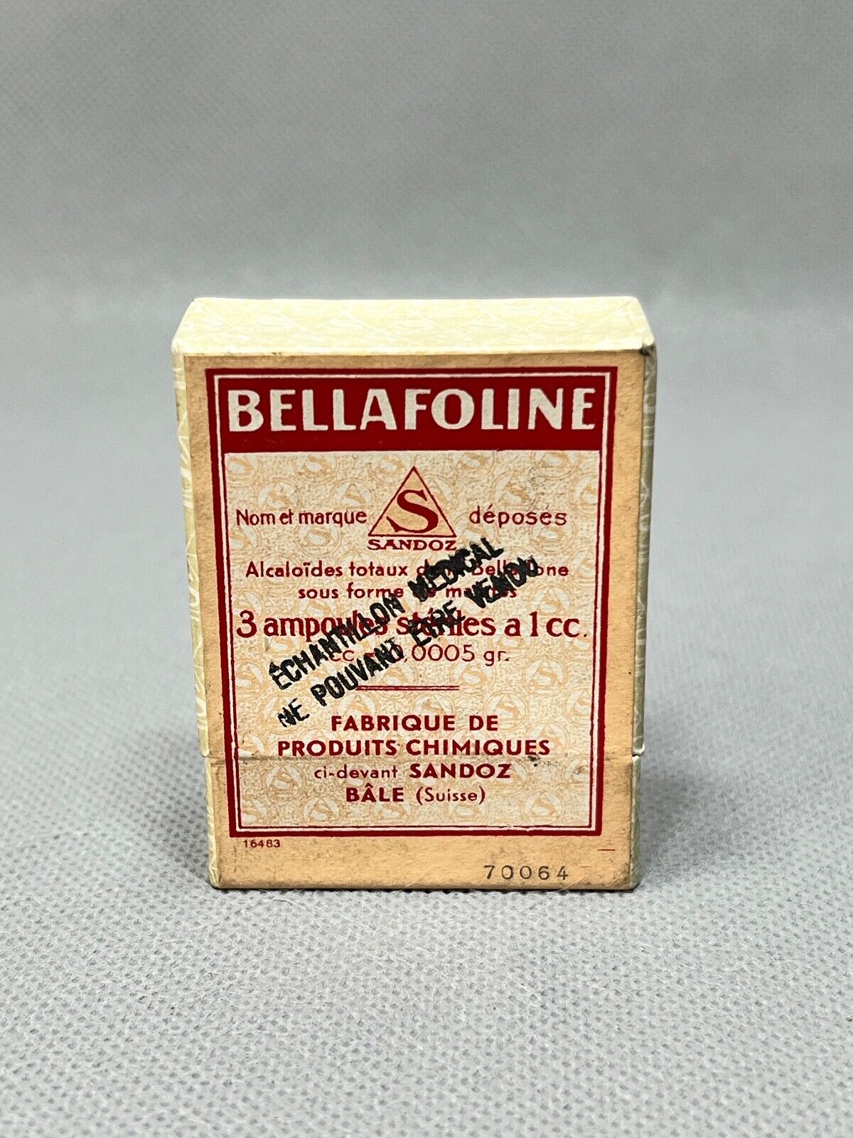 1930' Sandoz Antique Pharmacy Apothecary Bellafoline Belladonna 3amp. NOS sealed