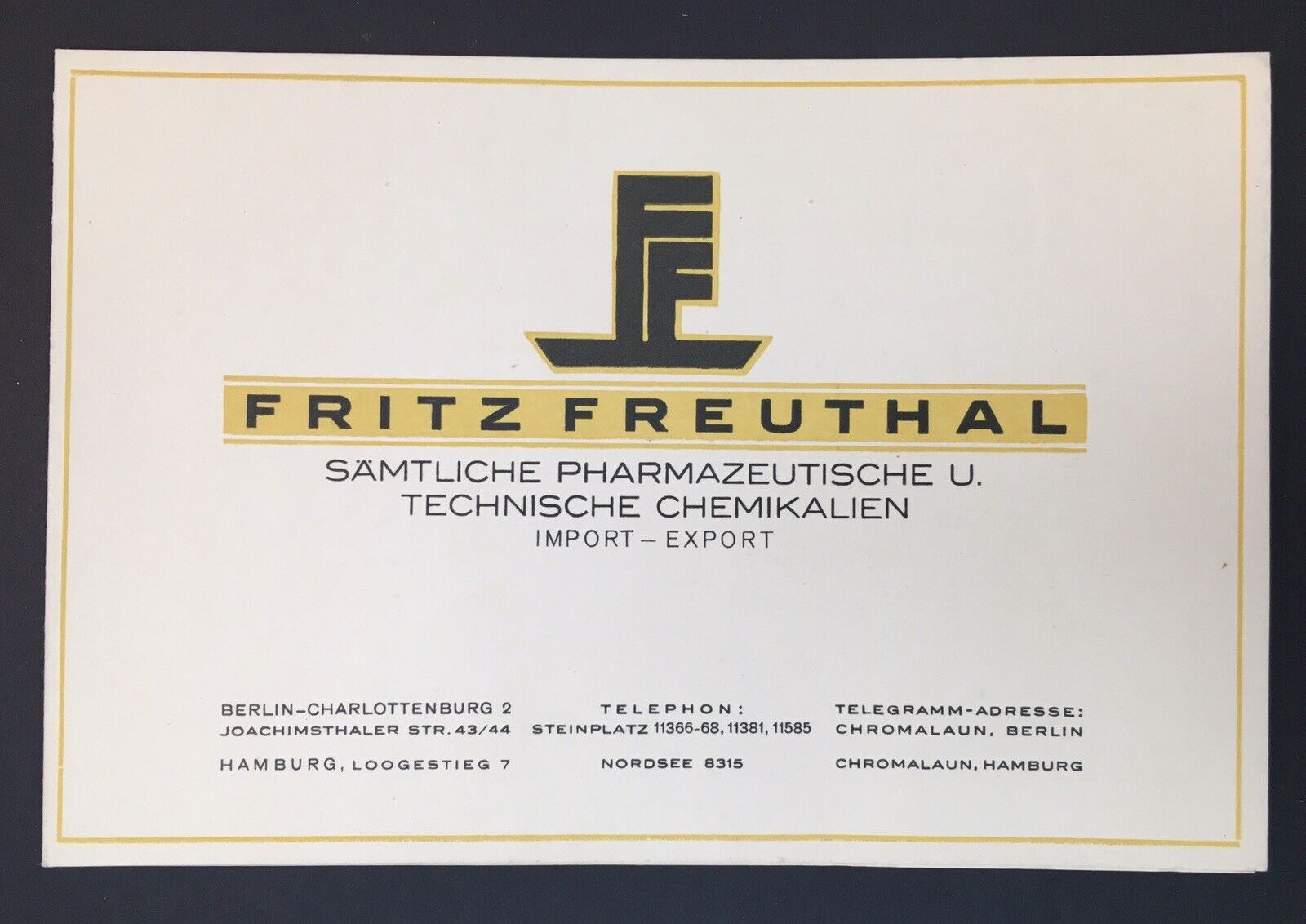 Fritz Freuthal Pharmaceutical & Industrial Chemicals Advertisement Card Berlin