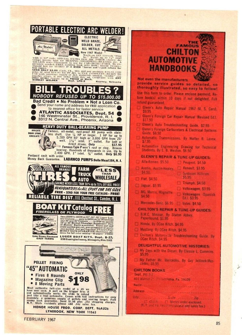1967 Print Ad Chilton Automotive Handbooks Mail In Coupon Glenn's Repair Guides