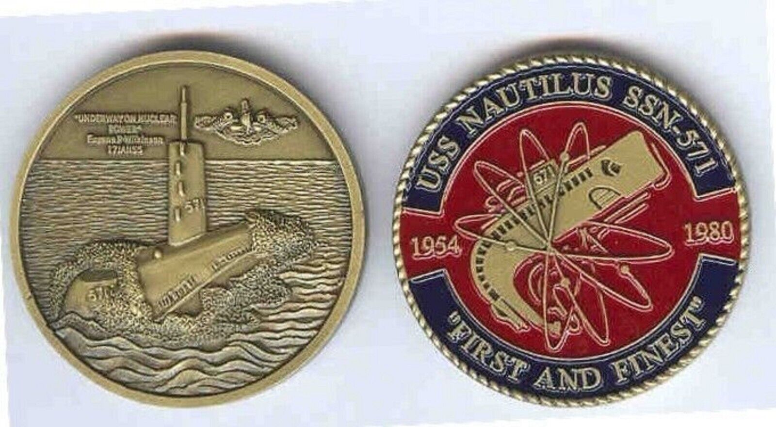 NAVY USS NAUTILUS SSN-571  SUBMARINE FIRST AND FINEST MILITARY CHALLENGE COIN