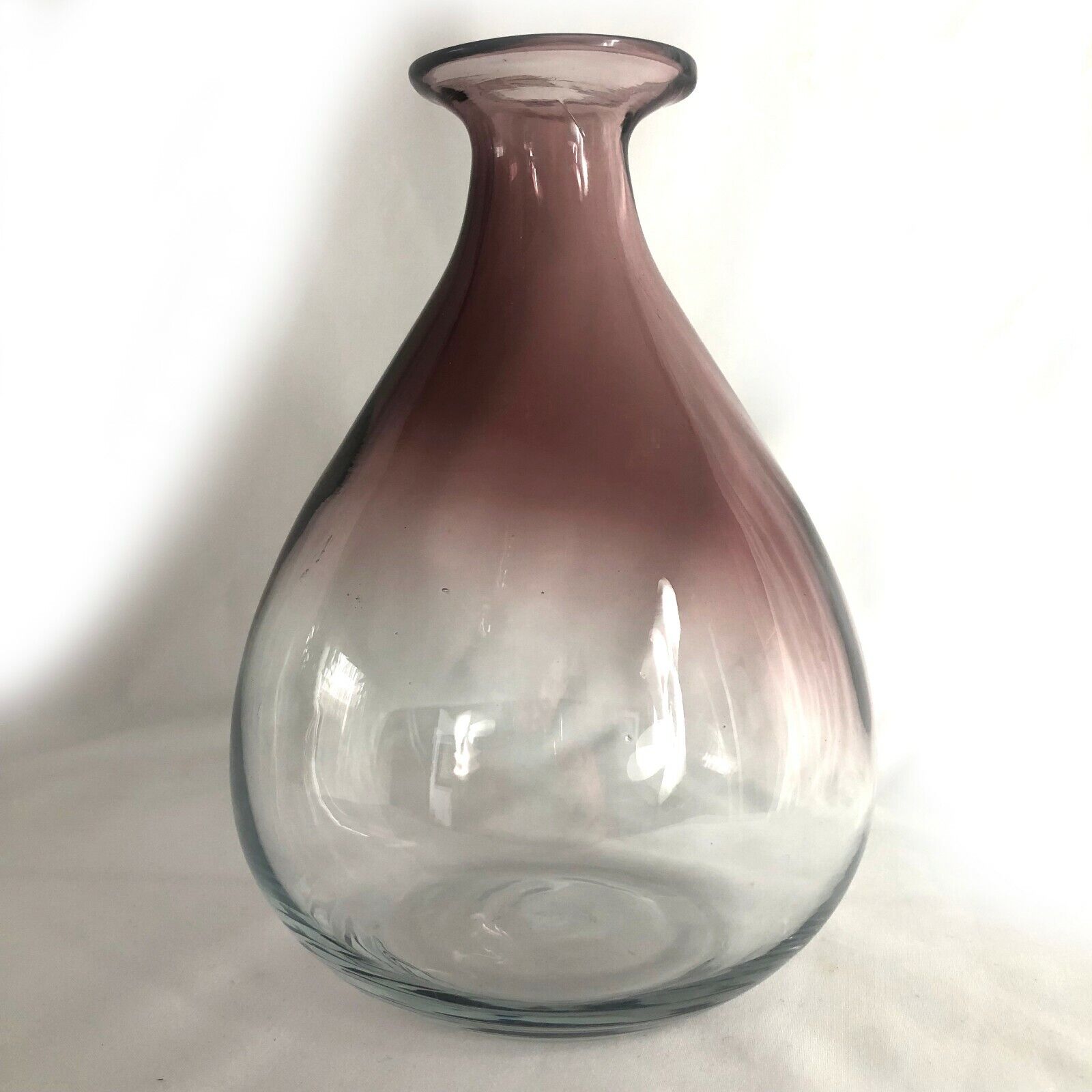 Hand Blown Studio Art Glass Decanter Carafe Amethyst to Clear 8\