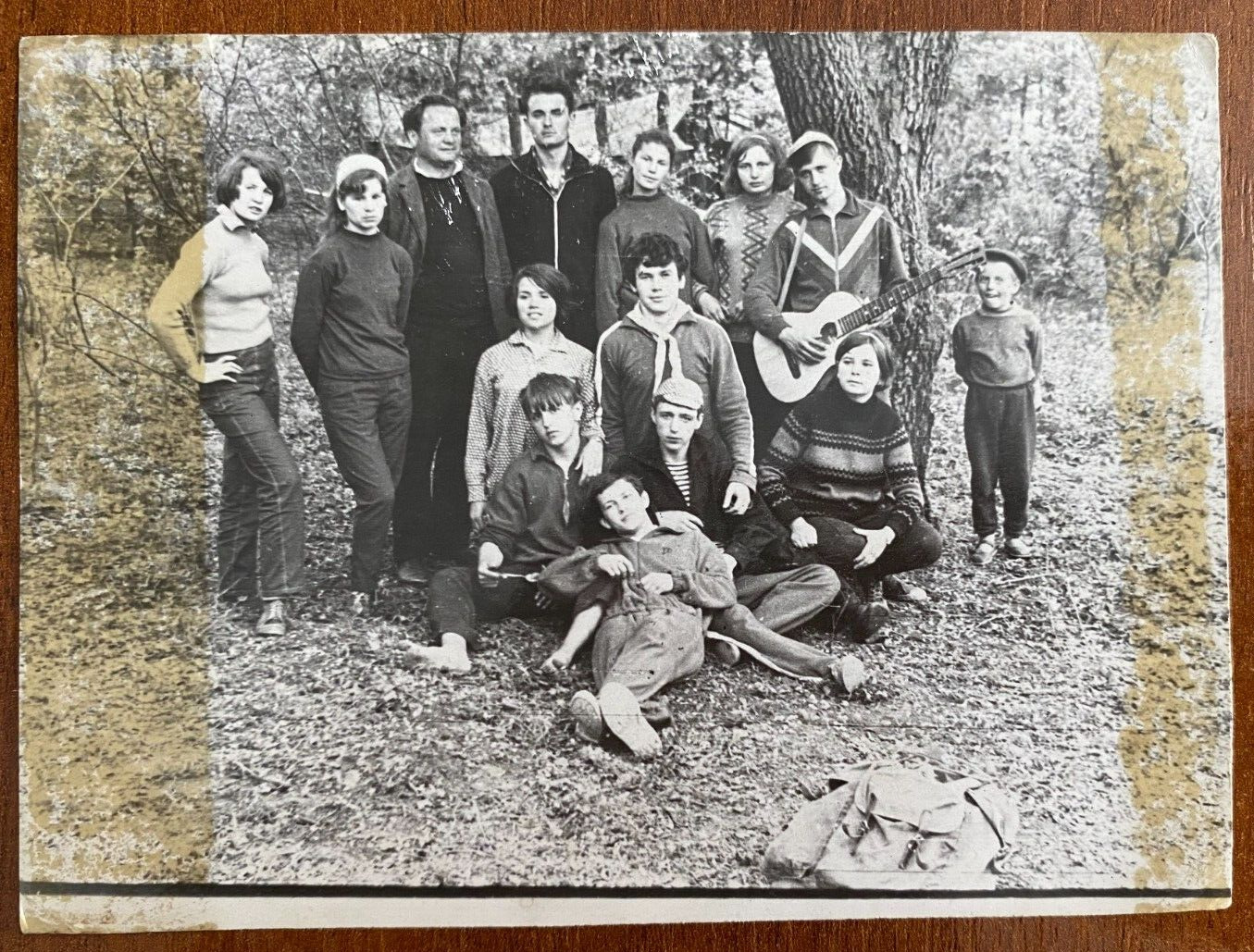 Handsome Guy with Guitar, Boys and Girls on the Nature, Rest Vintage photo