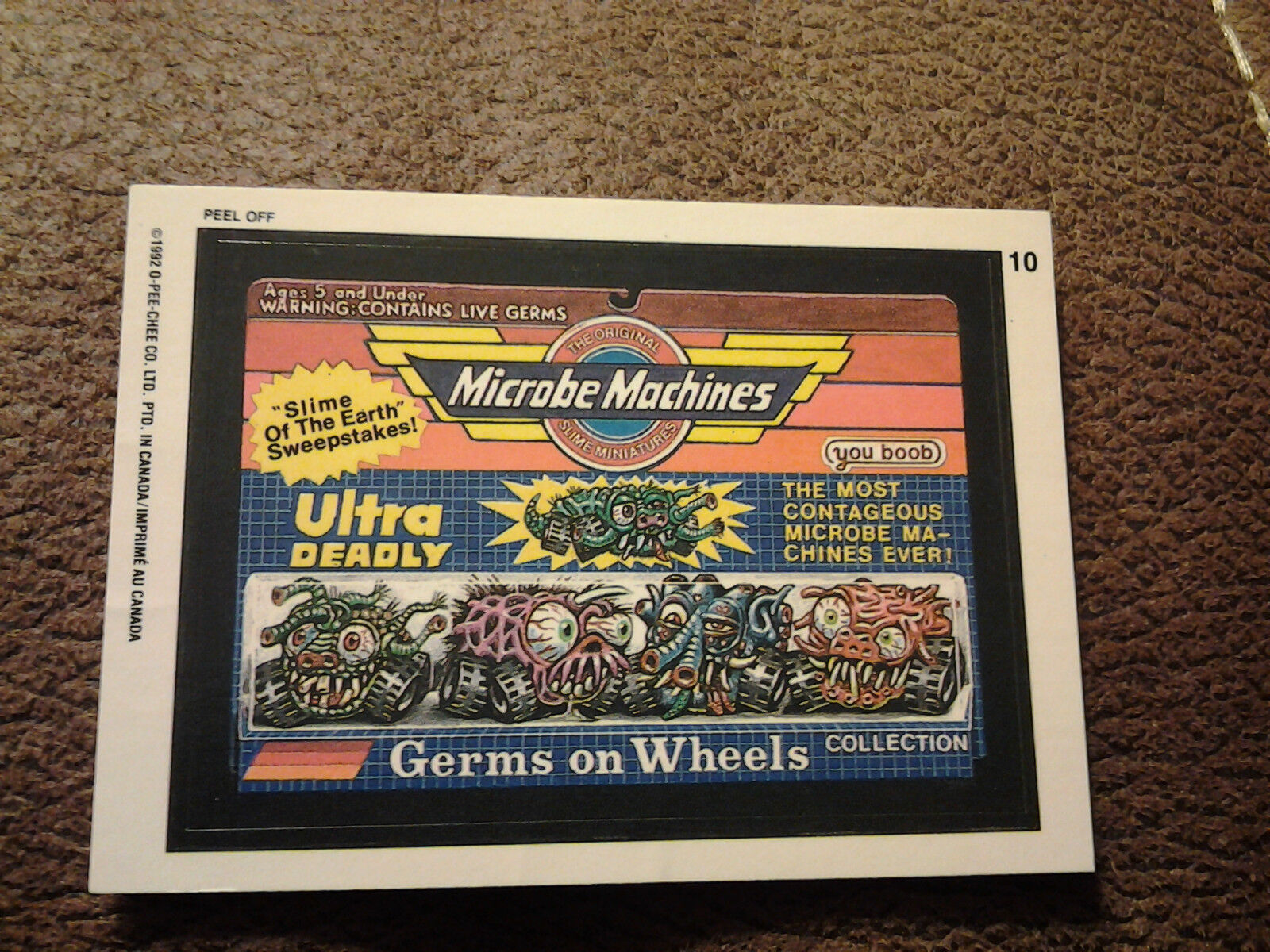 1992 o-pee-chee Canada Wacky Packages #10 MICROBE MACHINES CARD STICKER MINT