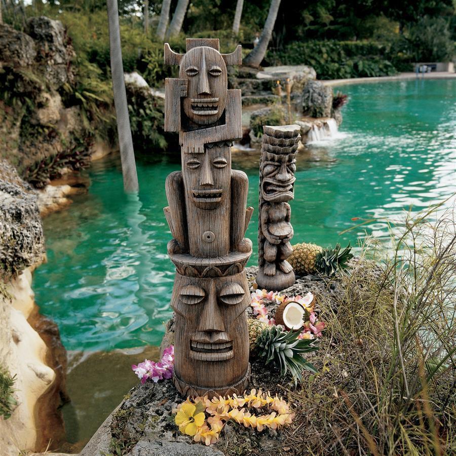 Set of 2: Upscale Kitsch Polynesian Totem Primitive Tiki Garden Yard Statues