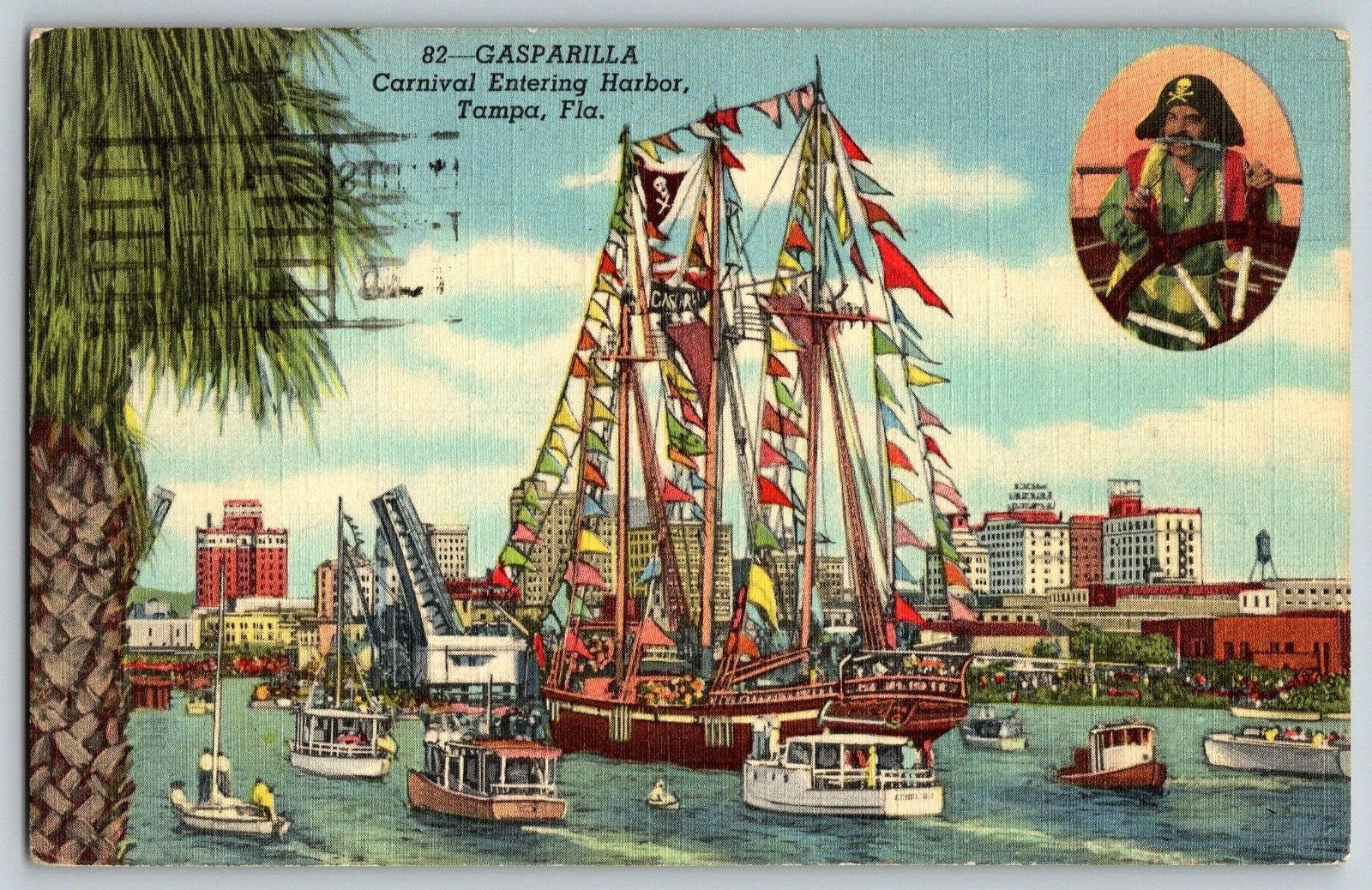 Tampa, Florida - Carnival Entering Harbor - Vintage Postcard - Posted 1953