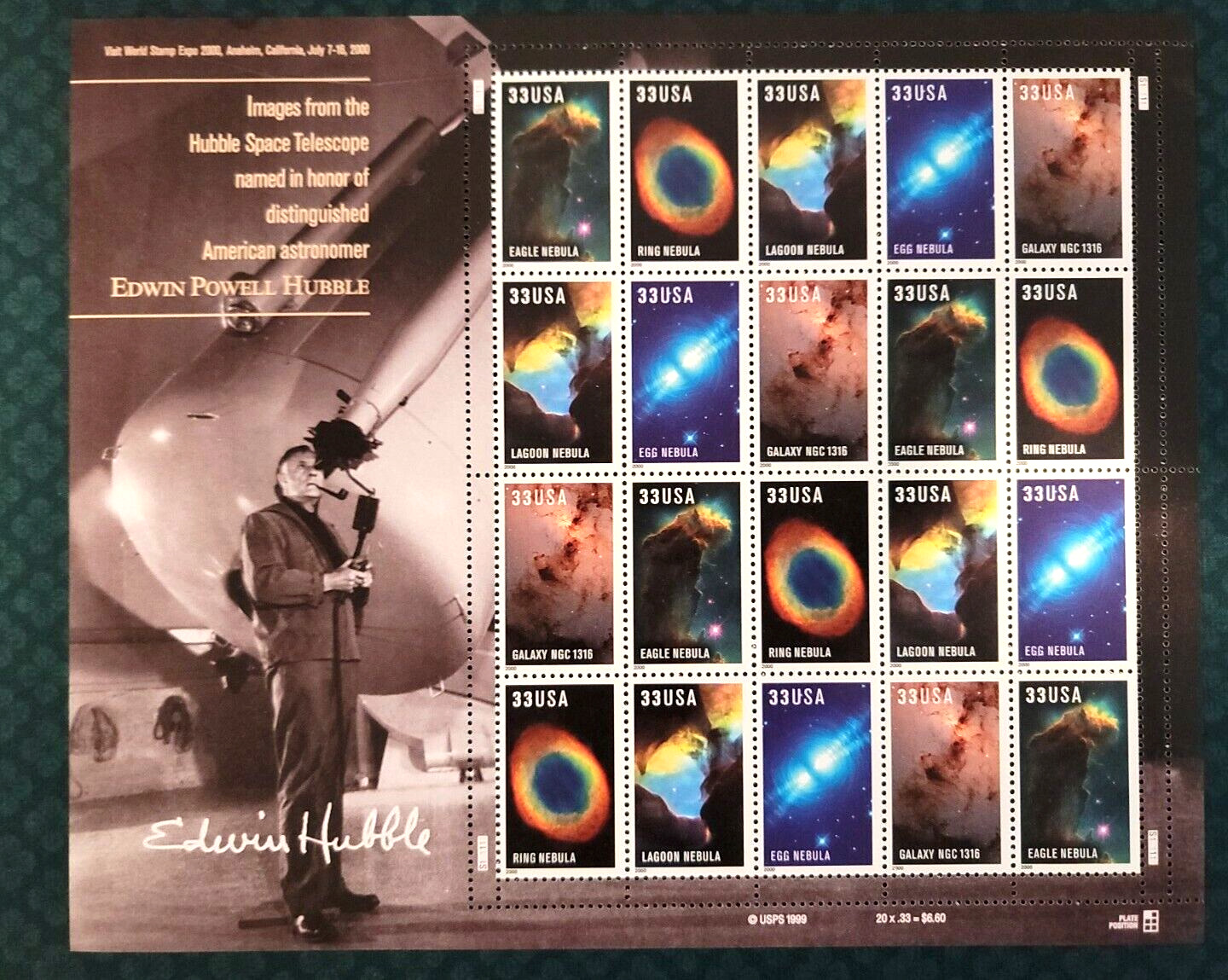 Scott #3388a (3384-88) Hubble Telescope Sheet of 20 Stamps - MNH