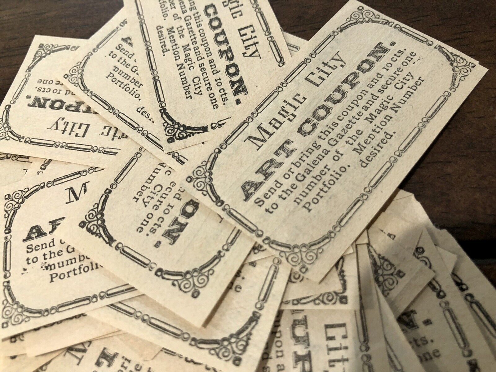 Lot of Old 1890's - MAGIC CITY ART COUPONS - Galena Illinois Miniature Paper
