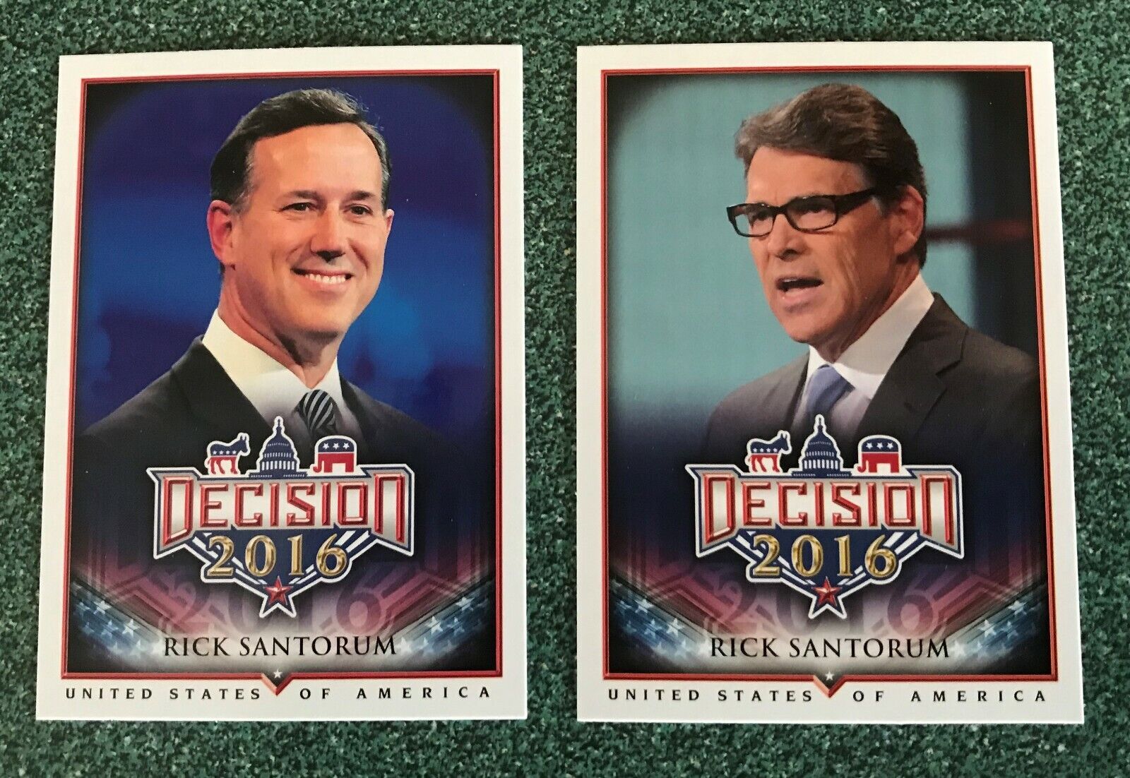  Rick Perry error card Decision 2016 Cards, includes correct Rick Santorum card