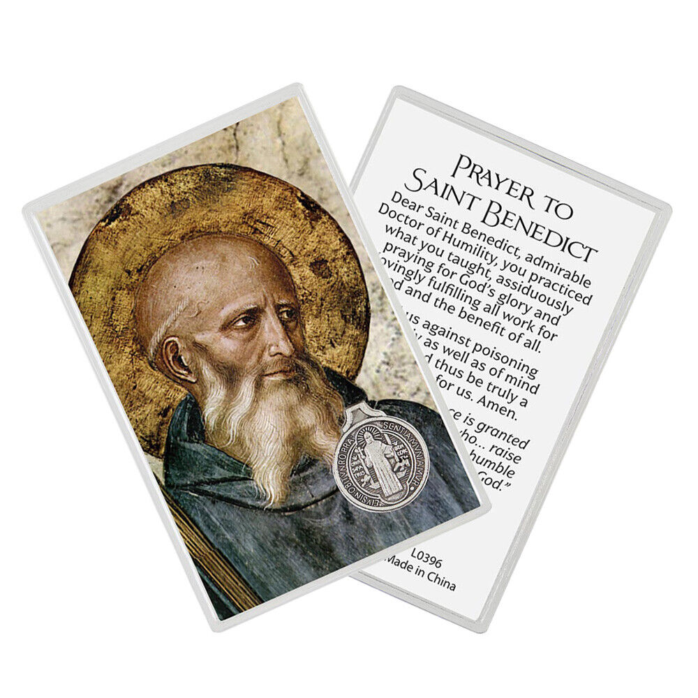 Laminated Saint St Benedict Holy Prayer Card With Medal Inside